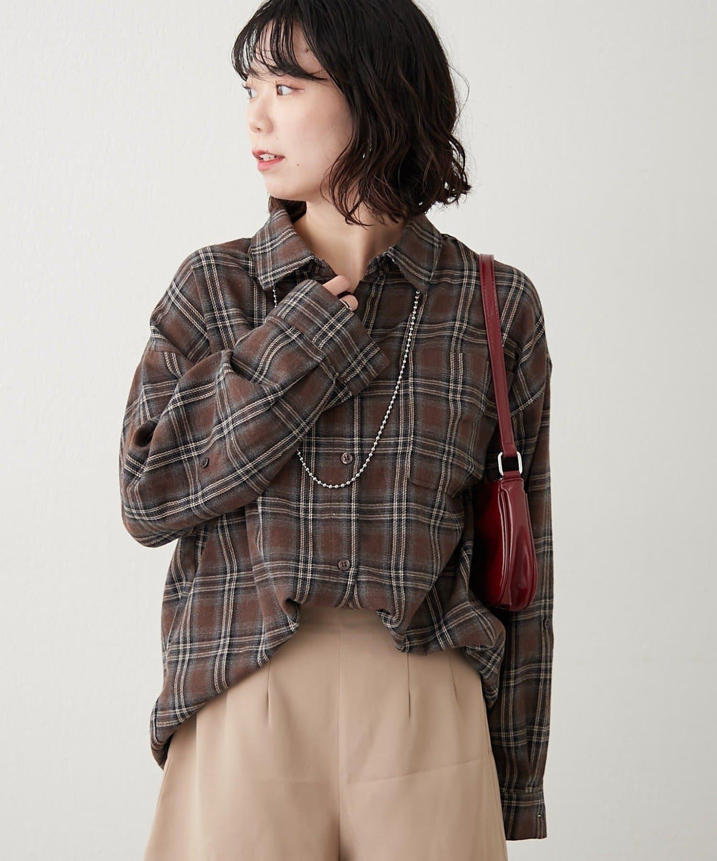 【NUNIFE】寬鬆大格子襯衫