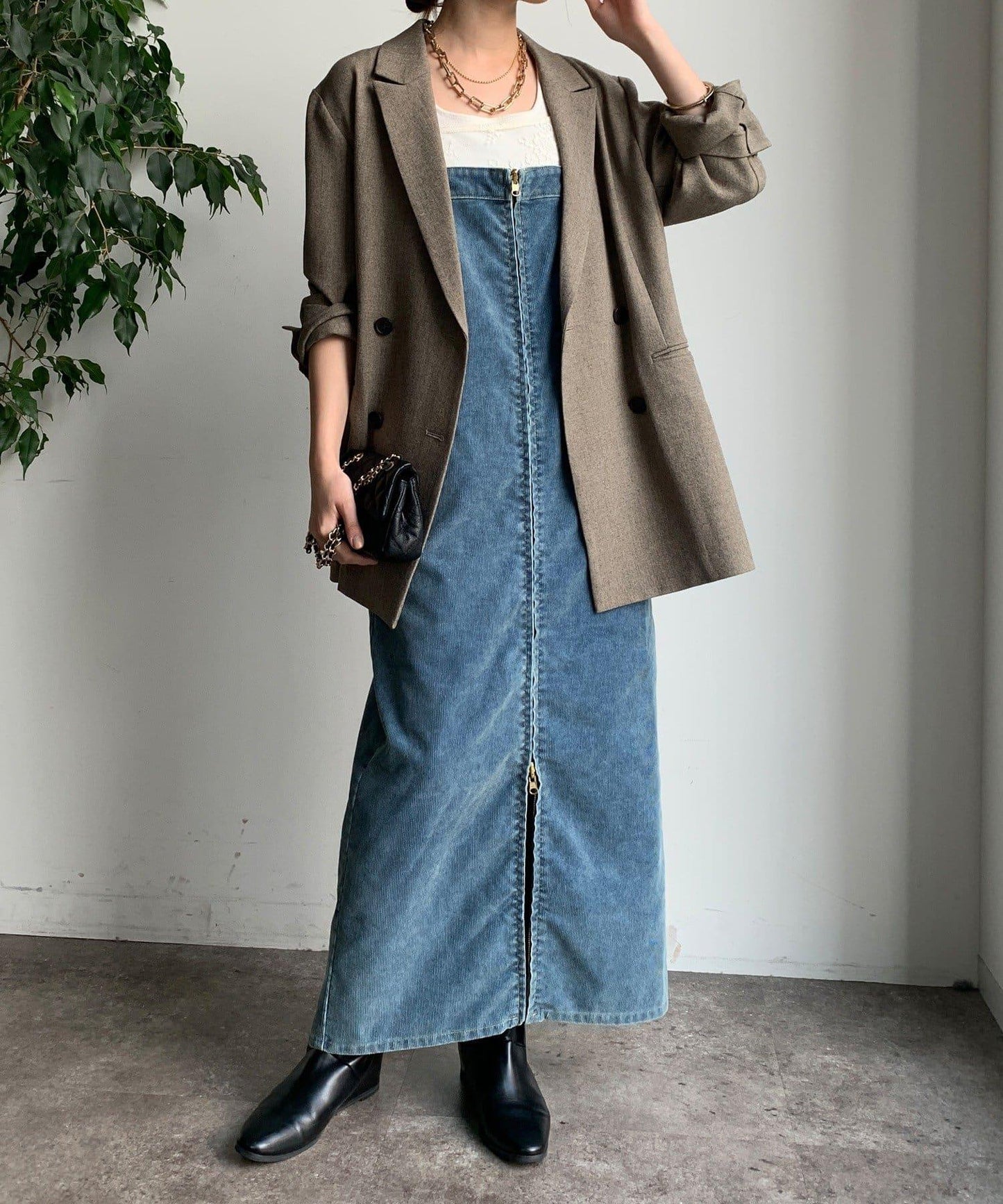 燈芯絨牛仔連衣裙