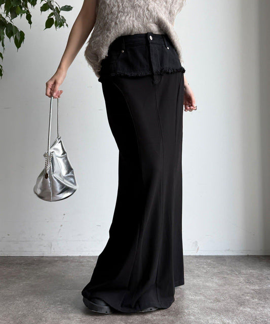 高腰牛仔拼接美人魚裙