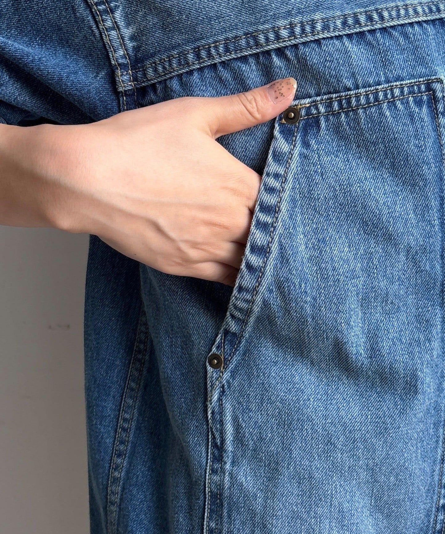 【領子可拆卸!】皮革拼接牛仔夾克