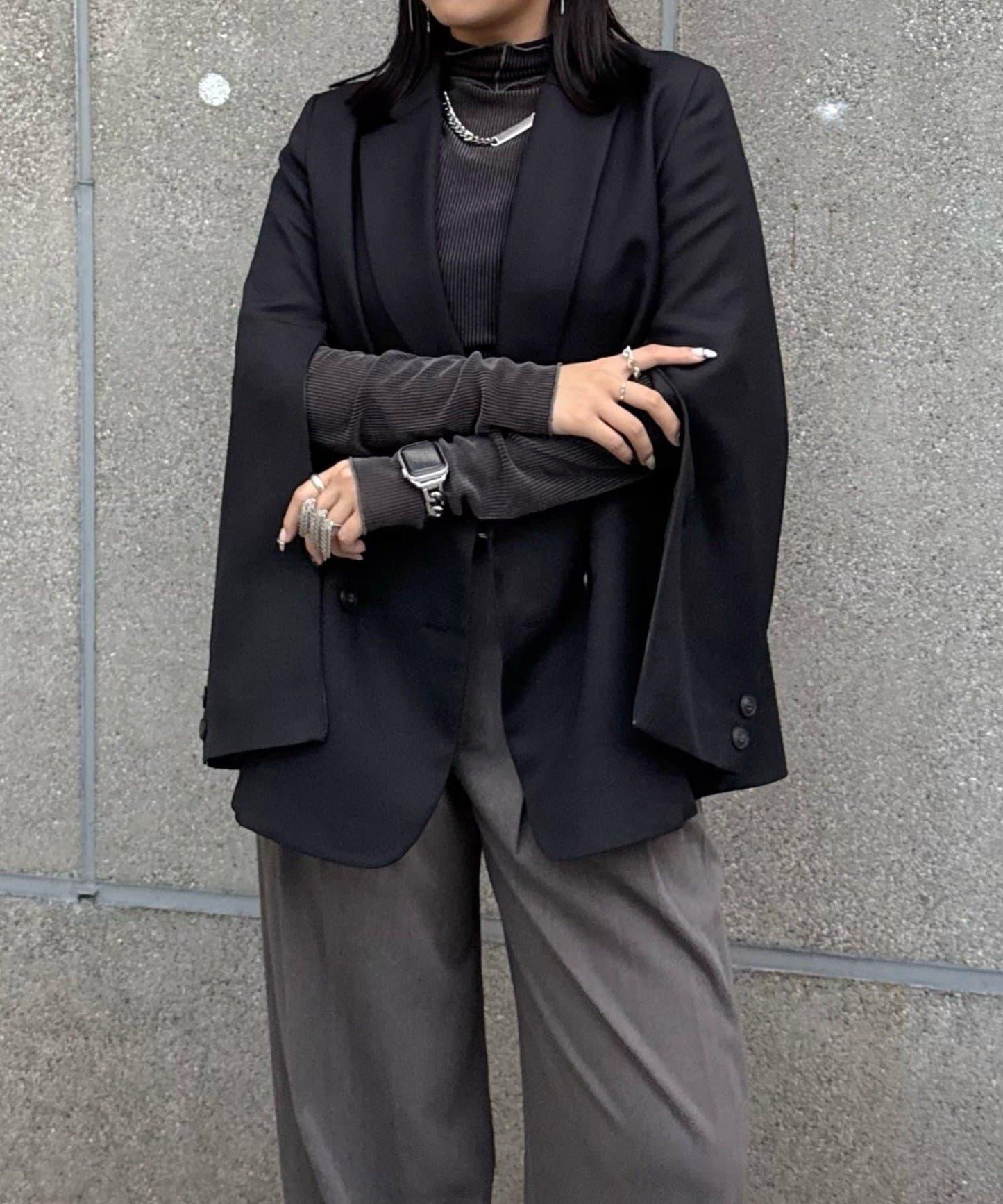 網紗天鵝絨羅紋透視荷葉邊設計高領上衣