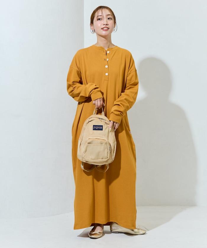 美國棉亨利領長袖連衣裙