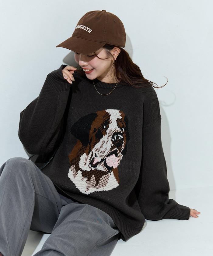 セントバーナード dog ジャガード ビッグ ニット プルオーバー【限定展開】
