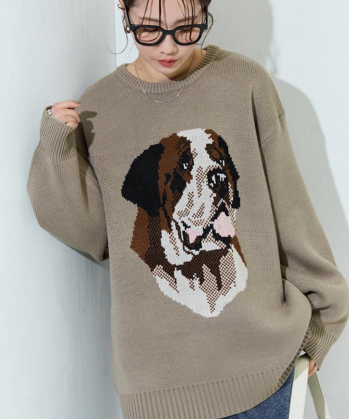 セントバーナード dog ジャガード ビッグ ニット プルオーバー【限定展開】