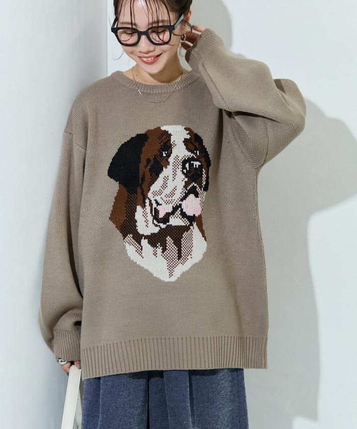 セントバーナード dog ジャガード ビッグ ニット プルオーバー【限定展開】