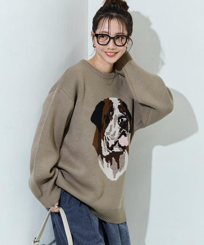 セントバーナード dog ジャガード ビッグ ニット プルオーバー【限定展開】