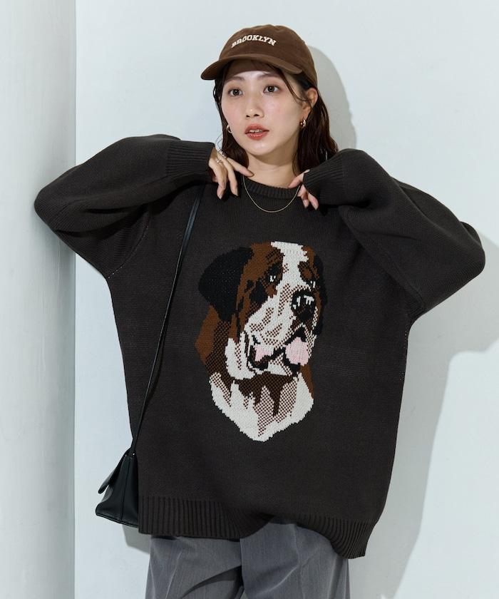 セントバーナード dog ジャガード ビッグ ニット プルオーバー【限定展開】