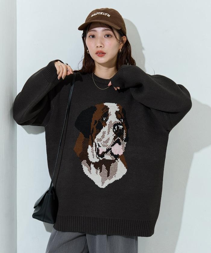 セントバーナード dog ジャガード ビッグ ニット プルオーバー【限定展開】