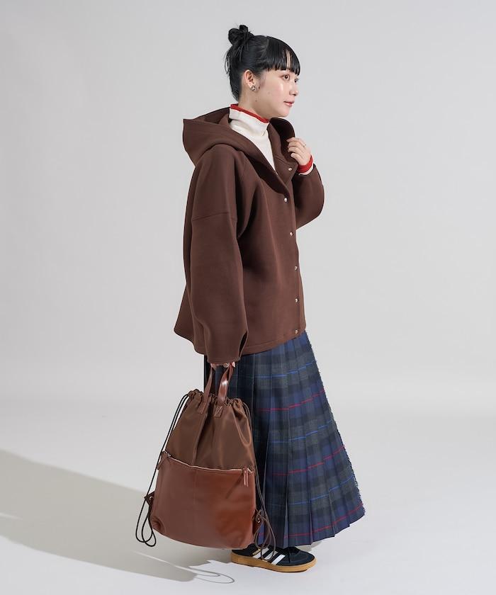 卡其色按扣連帽衛衣