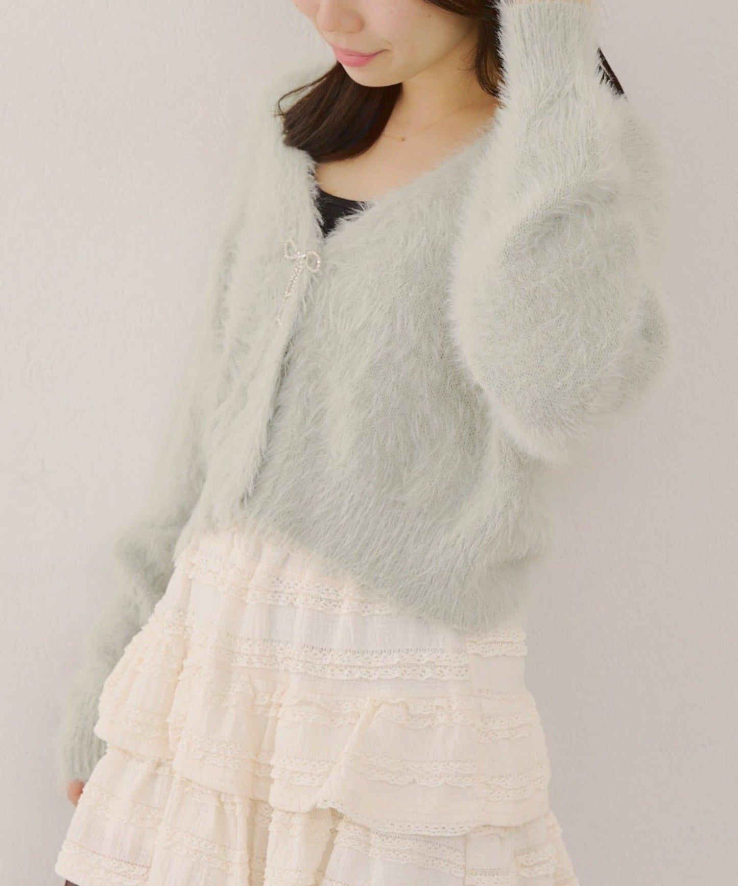 毛絨短款開衫