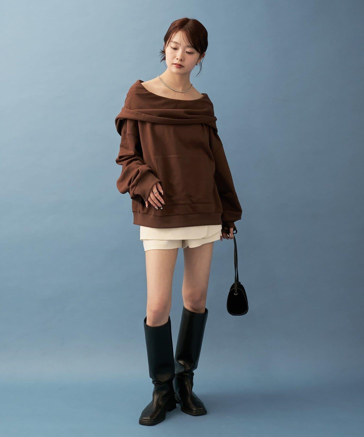 連帽一字肩衛衣