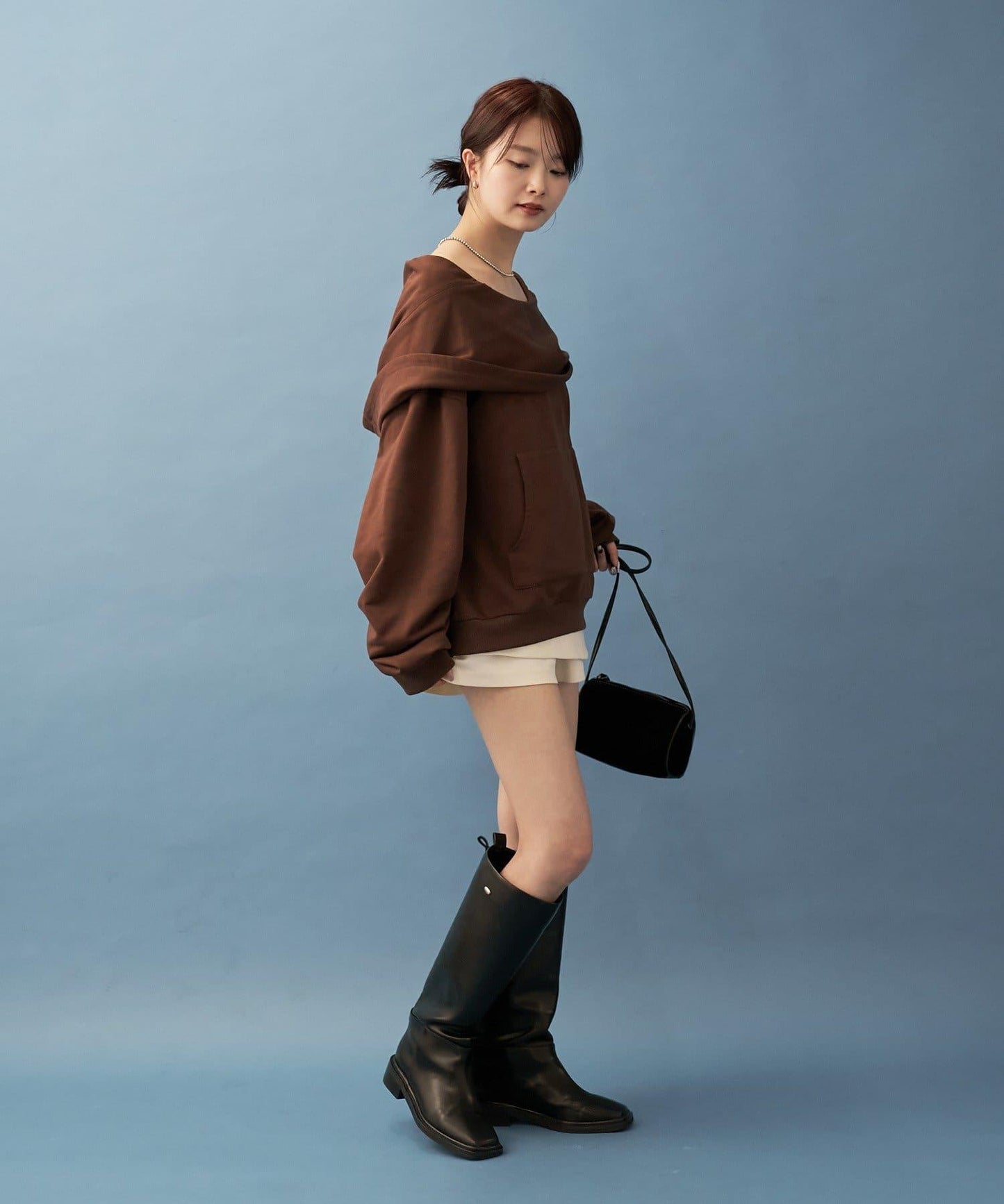 連帽一字肩衛衣