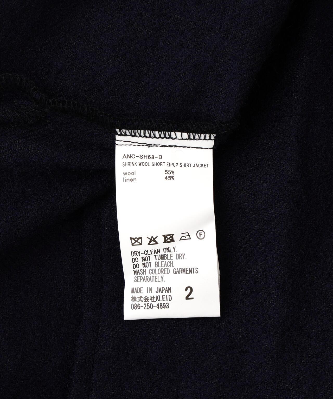 ANCELLM/SHRINK羊毛短款拉鍊襯衫夾克