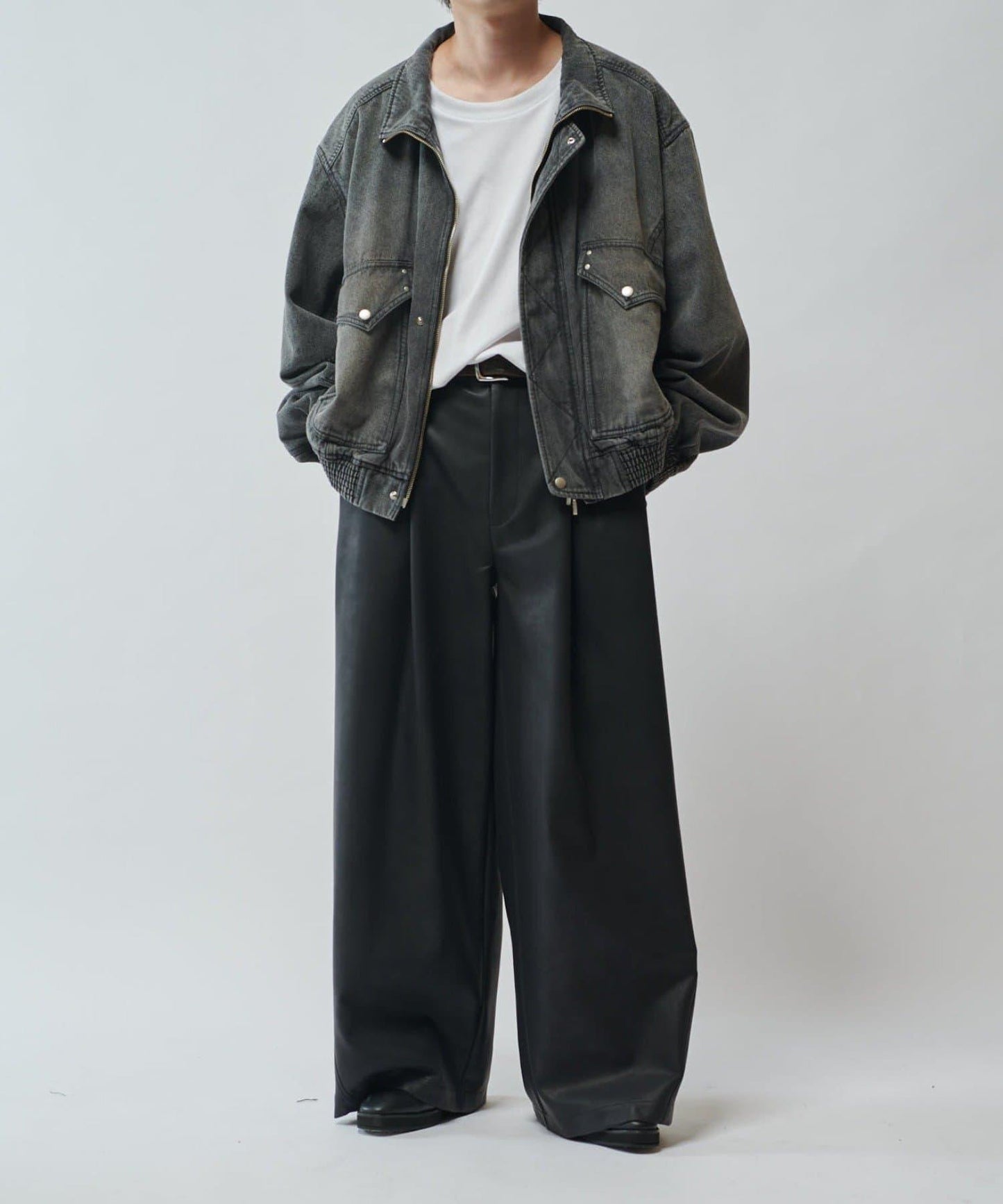 【SURJENT】 合成皮寬鬆直筒褲