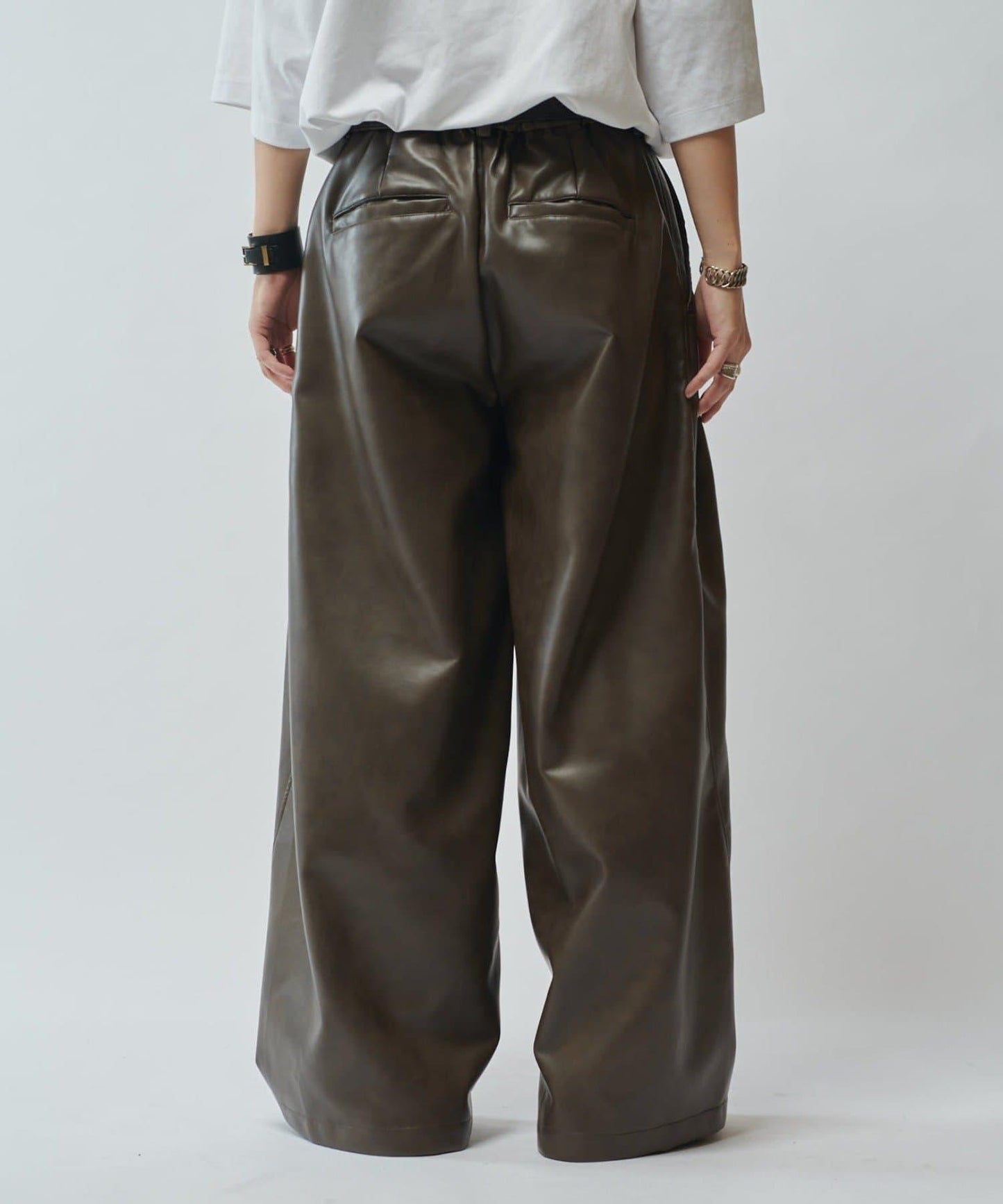 【SURJENT】 合成皮寬鬆直筒褲