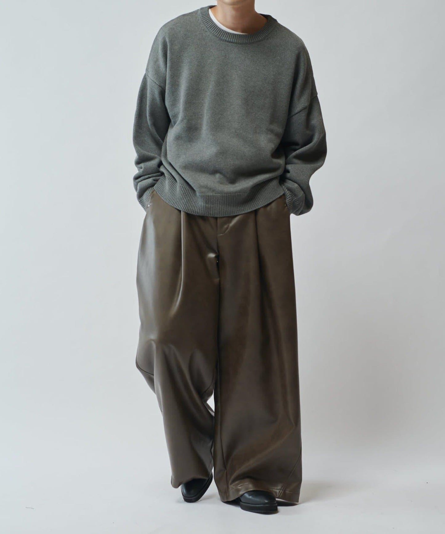 【SURJENT】 合成皮寬鬆直筒褲