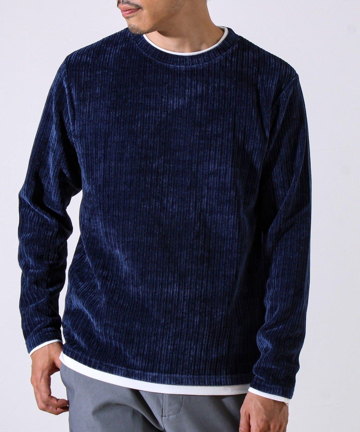 【疊穿感即刻時尚】燈芯絨假兩件長袖T恤