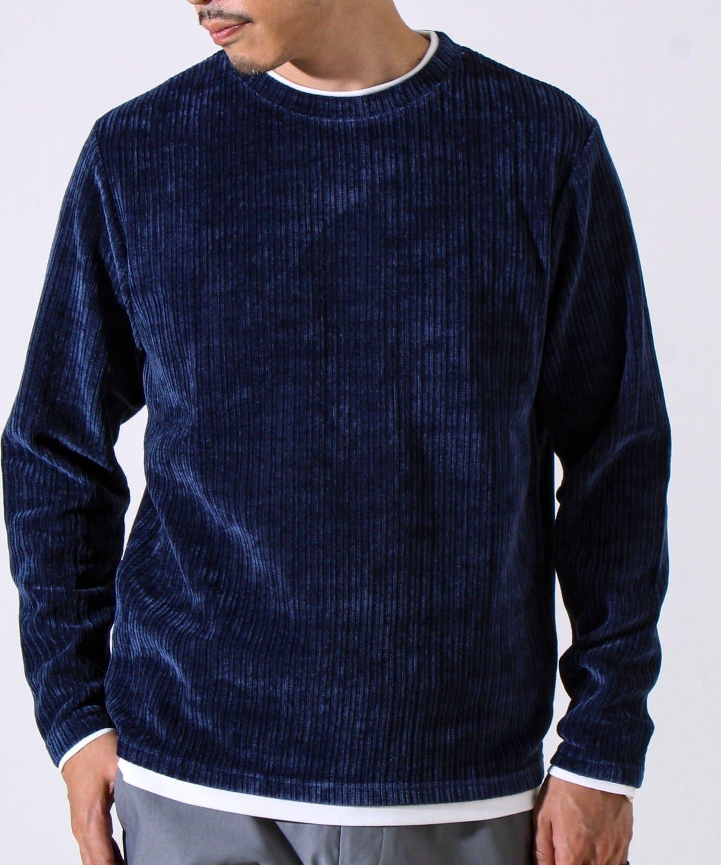 【疊穿感即刻時尚】燈芯絨假兩件長袖T恤