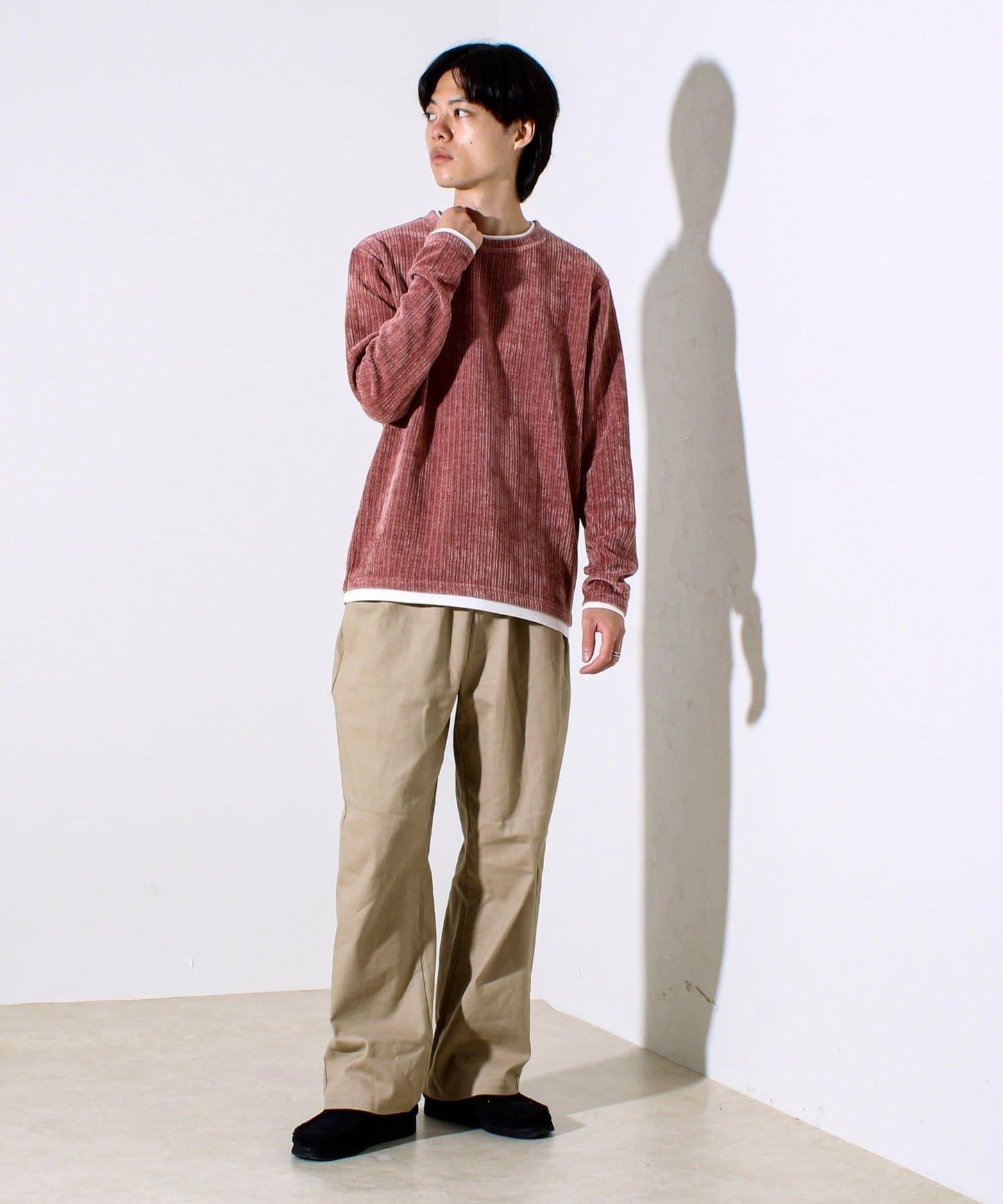 【疊穿感即刻時尚】燈芯絨假兩件長袖T恤