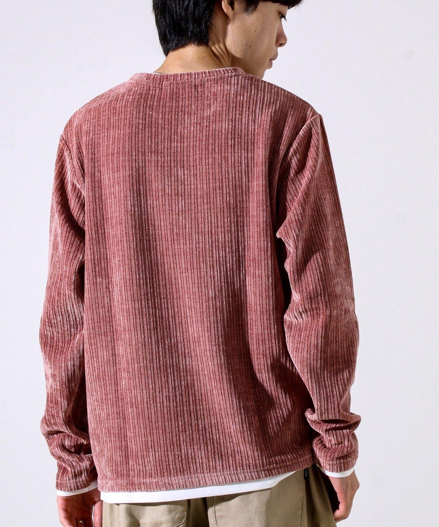 【疊穿感即刻時尚】燈芯絨假兩件長袖T恤