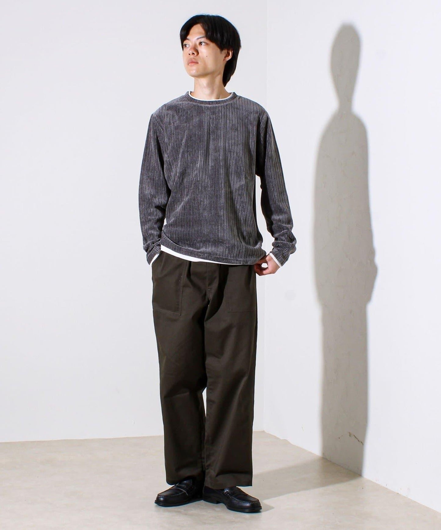 【疊穿感即刻時尚】燈芯絨假兩件長袖T恤