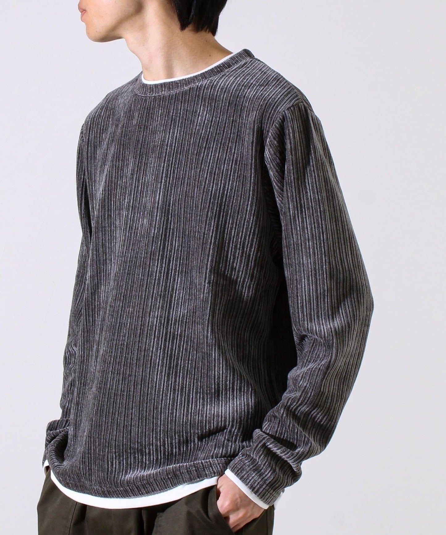 【疊穿感即刻時尚】燈芯絨假兩件長袖T恤