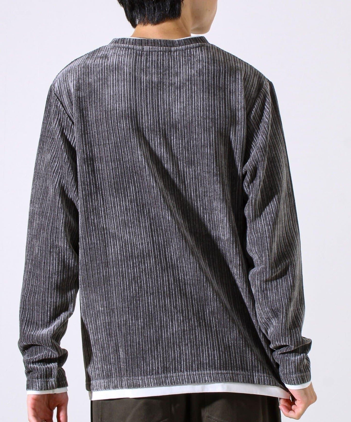 【疊穿感即刻時尚】燈芯絨假兩件長袖T恤