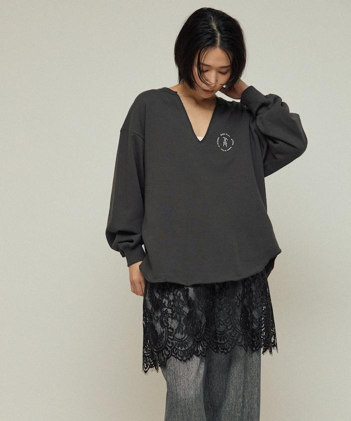 有機棉V領刺繡衛衣 / 寬鬆版型 / 毛圈衛衣