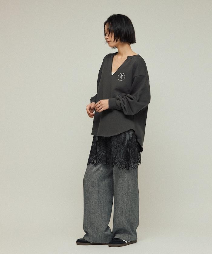 有機棉V領刺繡衛衣 / 寬鬆版型 / 毛圈衛衣