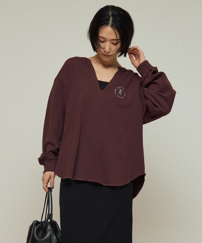 有機棉V領刺繡衛衣 / 寬鬆版型 / 毛圈衛衣