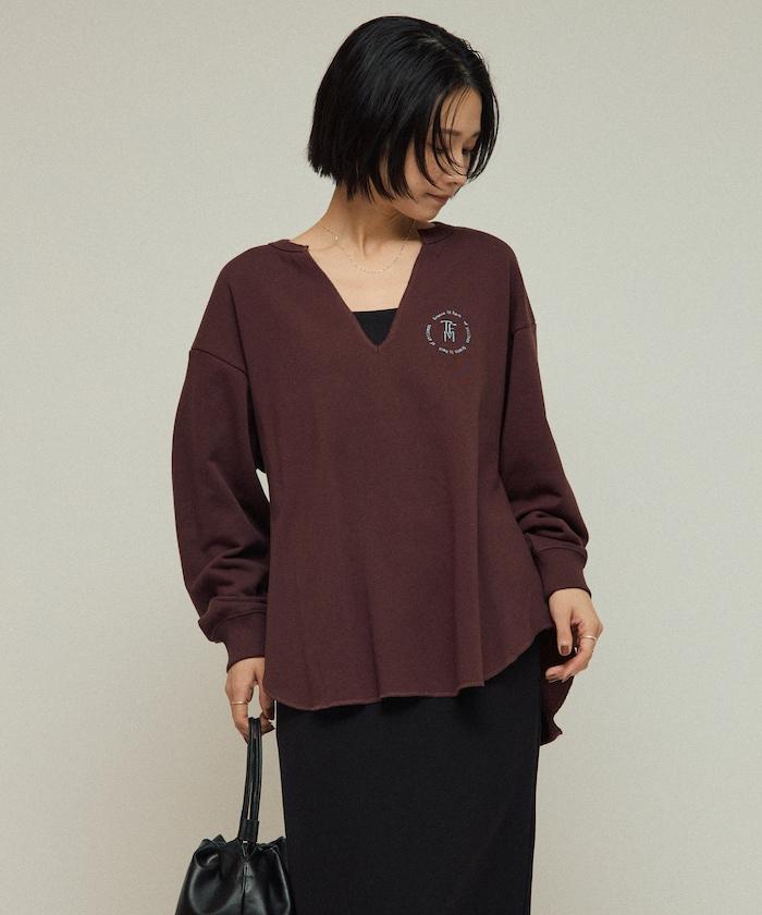 有機棉V領刺繡衛衣 / 寬鬆版型 / 毛圈衛衣