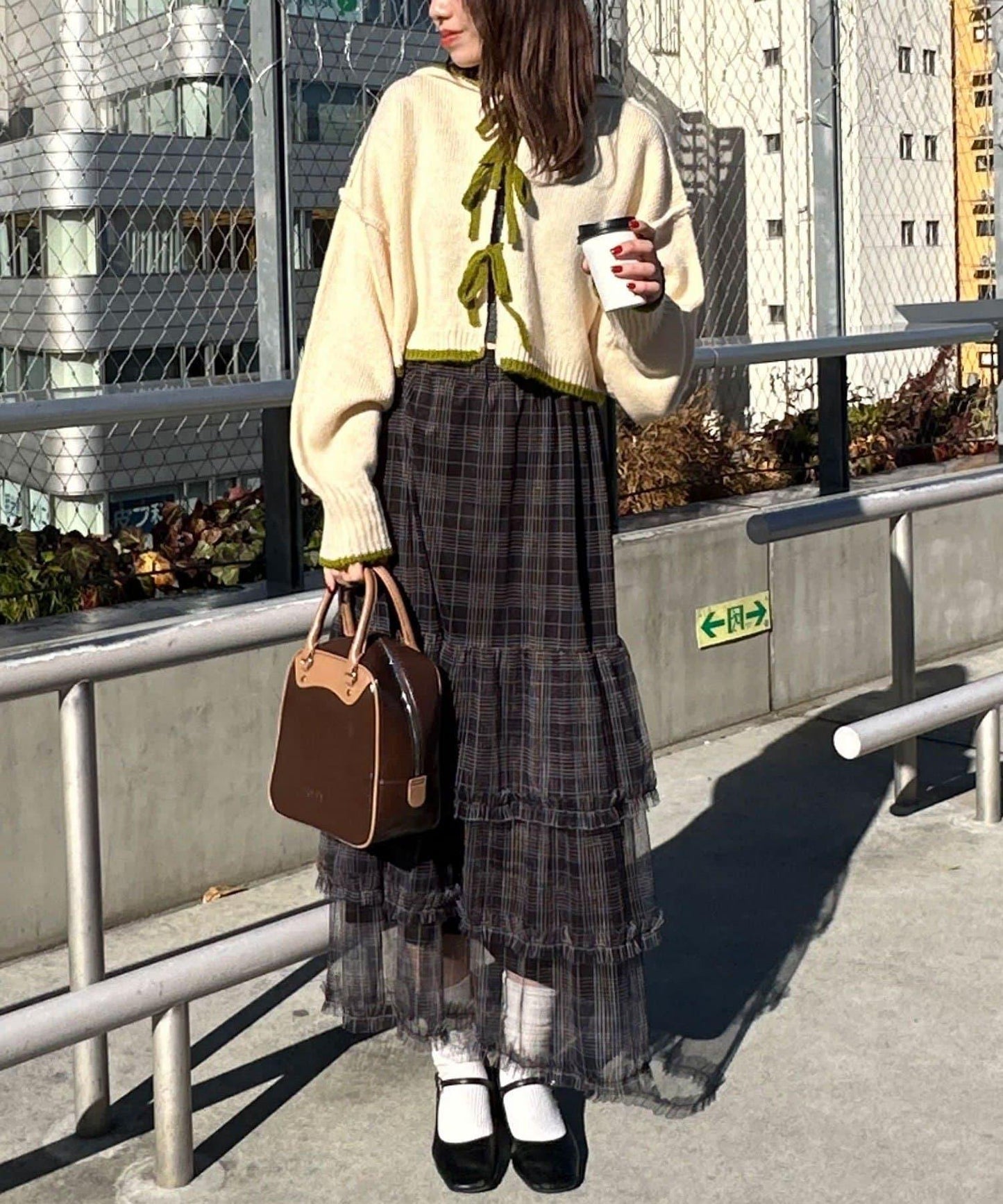 拼色蝴蝶結針織連帽衫