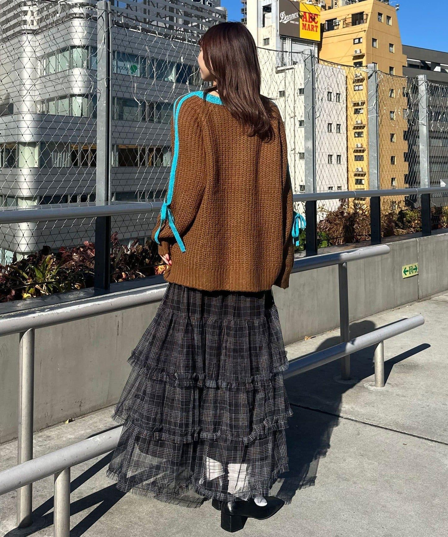袖部條紋蝴蝶結插肩袖針織衫