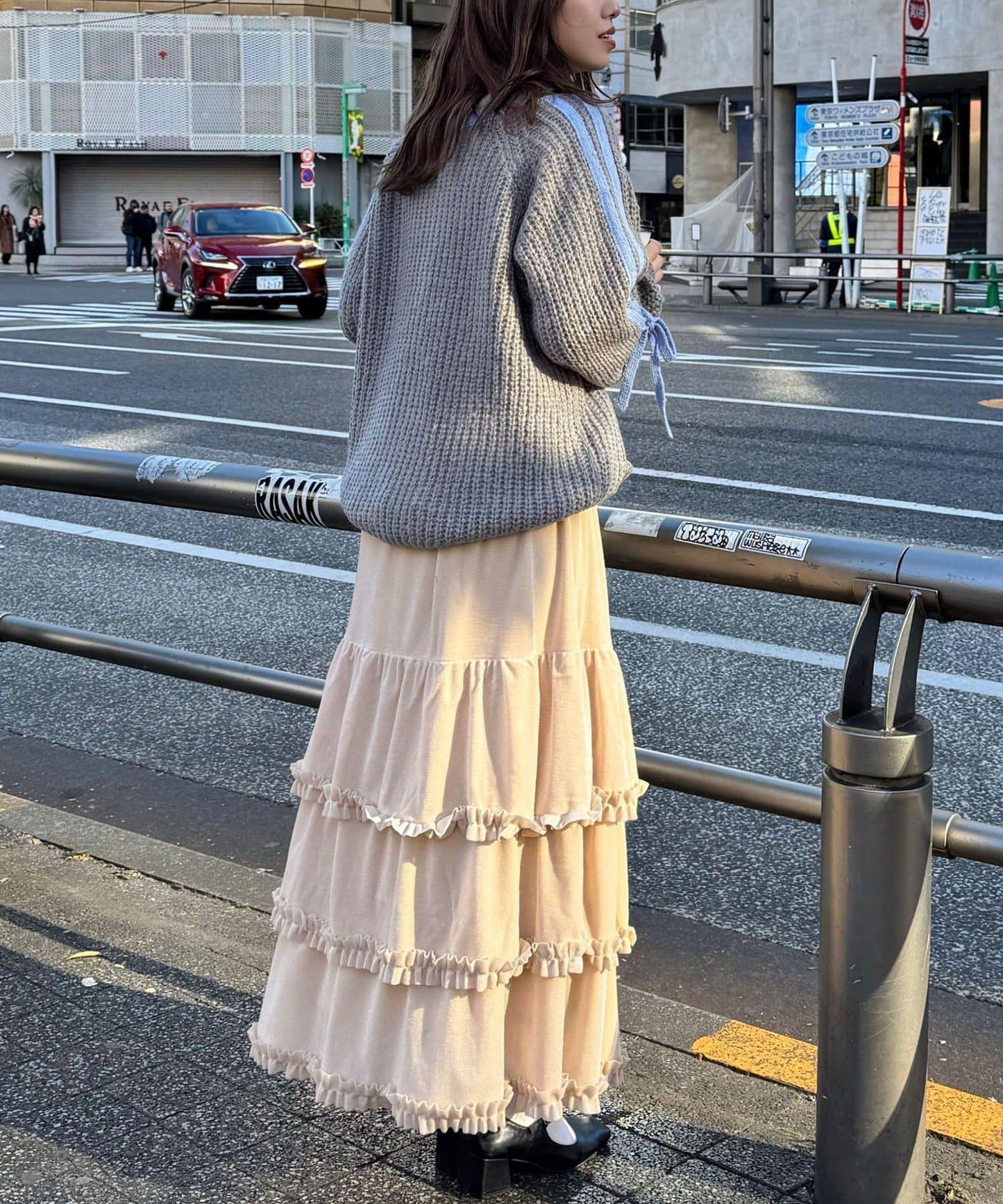 袖部條紋蝴蝶結插肩袖針織衫