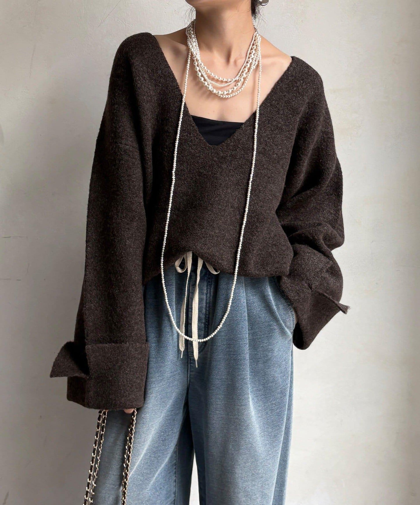 深V寬袖套頭衫