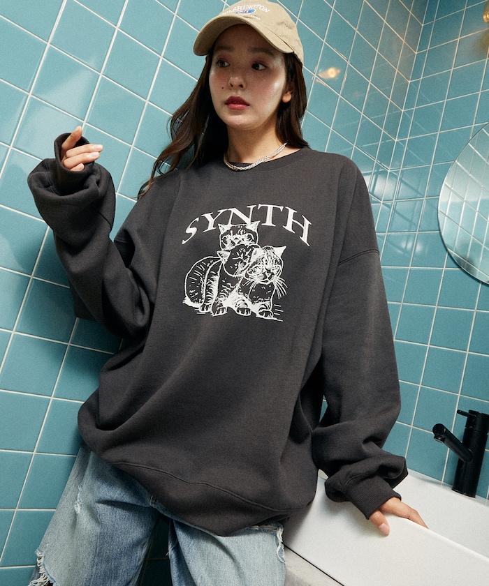 SYNTH 貓圖案加絨衛衣