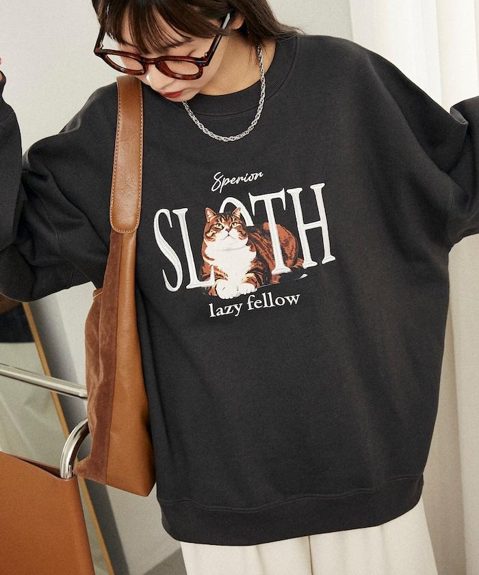 SLOTH 貓圖案加絨衛衣