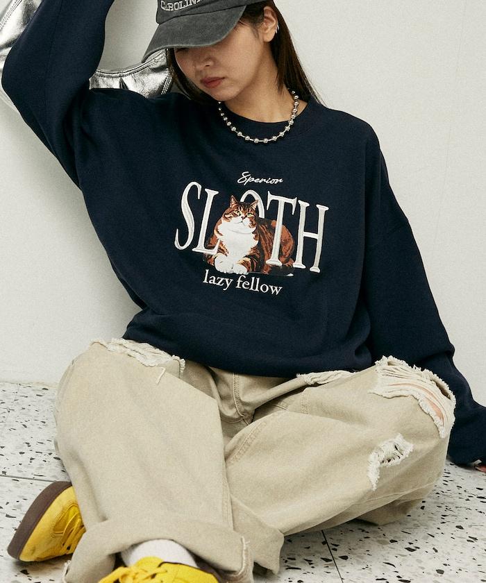 SLOTH 貓圖案加絨衛衣