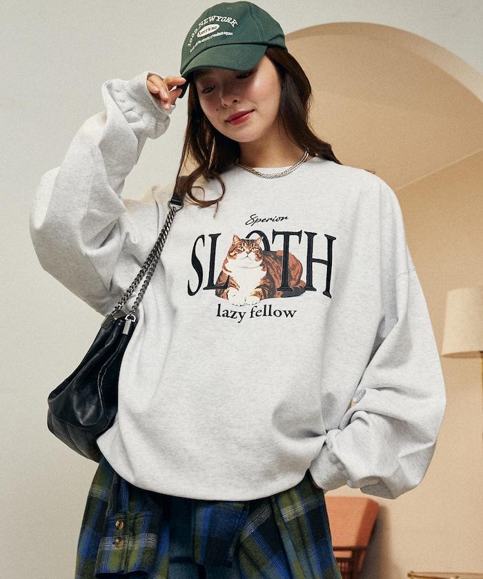 SLOTH 貓圖案加絨衛衣
