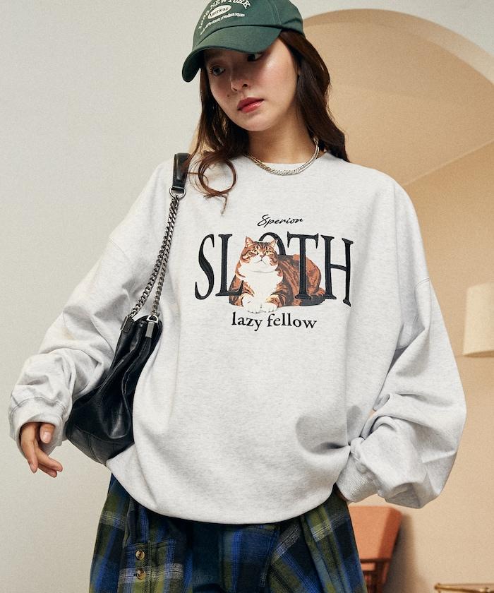 SLOTH 貓圖案加絨衛衣