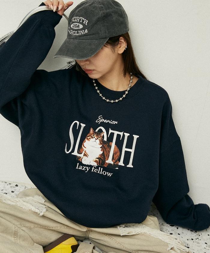SLOTH 貓圖案加絨衛衣