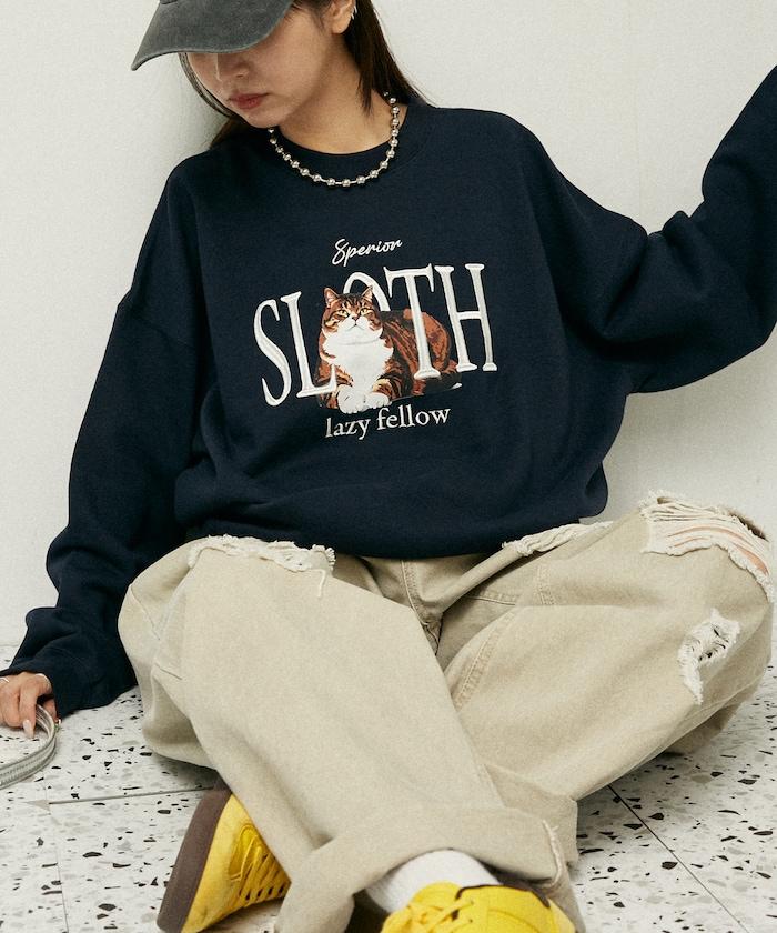 SLOTH 貓圖案加絨衛衣