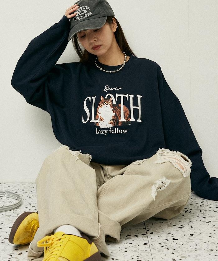 SLOTH 貓圖案加絨衛衣