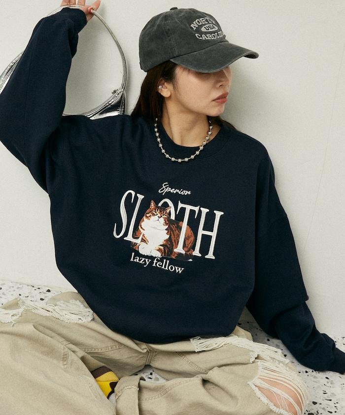SLOTH 貓圖案加絨衛衣
