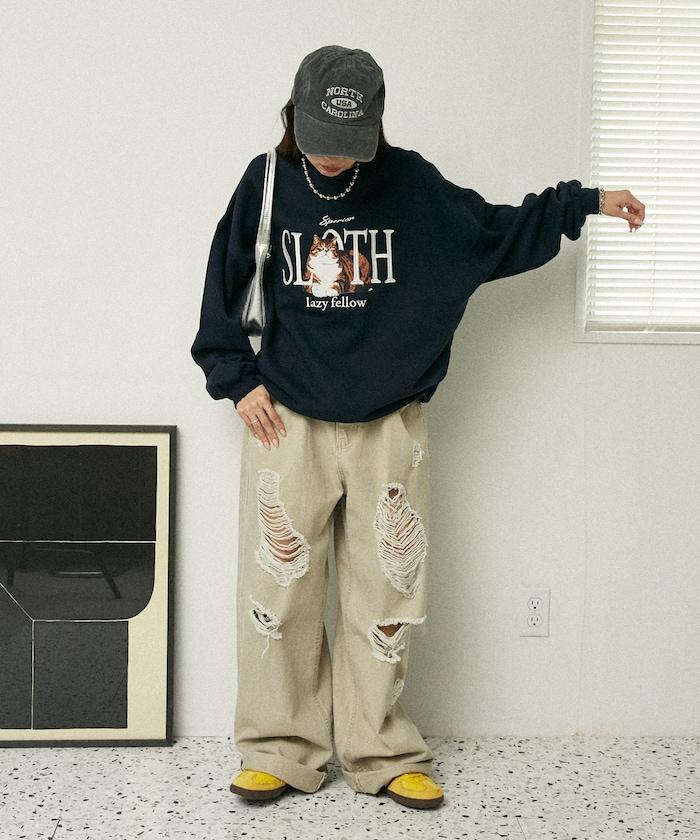 SLOTH 貓圖案加絨衛衣