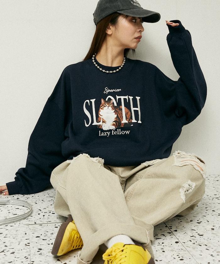 SLOTH 貓圖案加絨衛衣