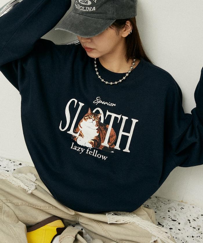 SLOTH 貓圖案加絨衛衣
