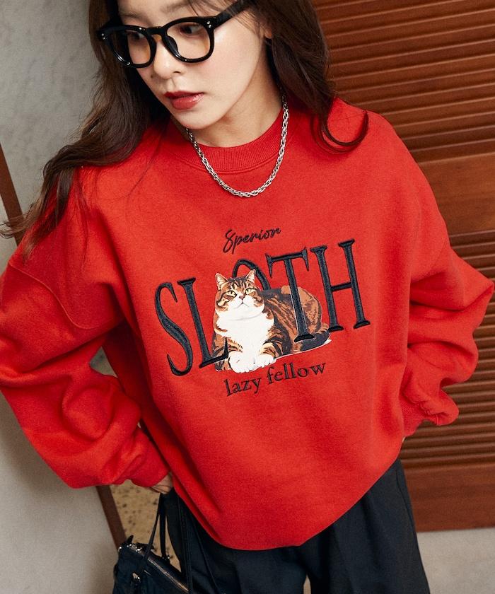 SLOTH 貓圖案加絨衛衣