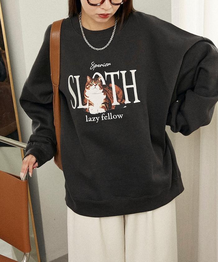 SLOTH 貓圖案加絨衛衣