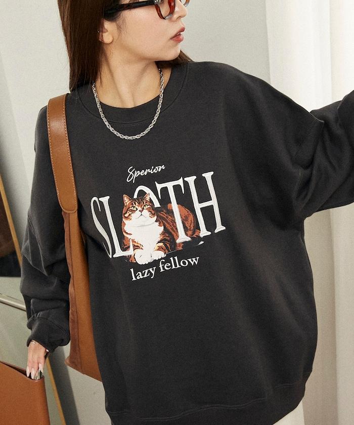 SLOTH 貓圖案加絨衛衣